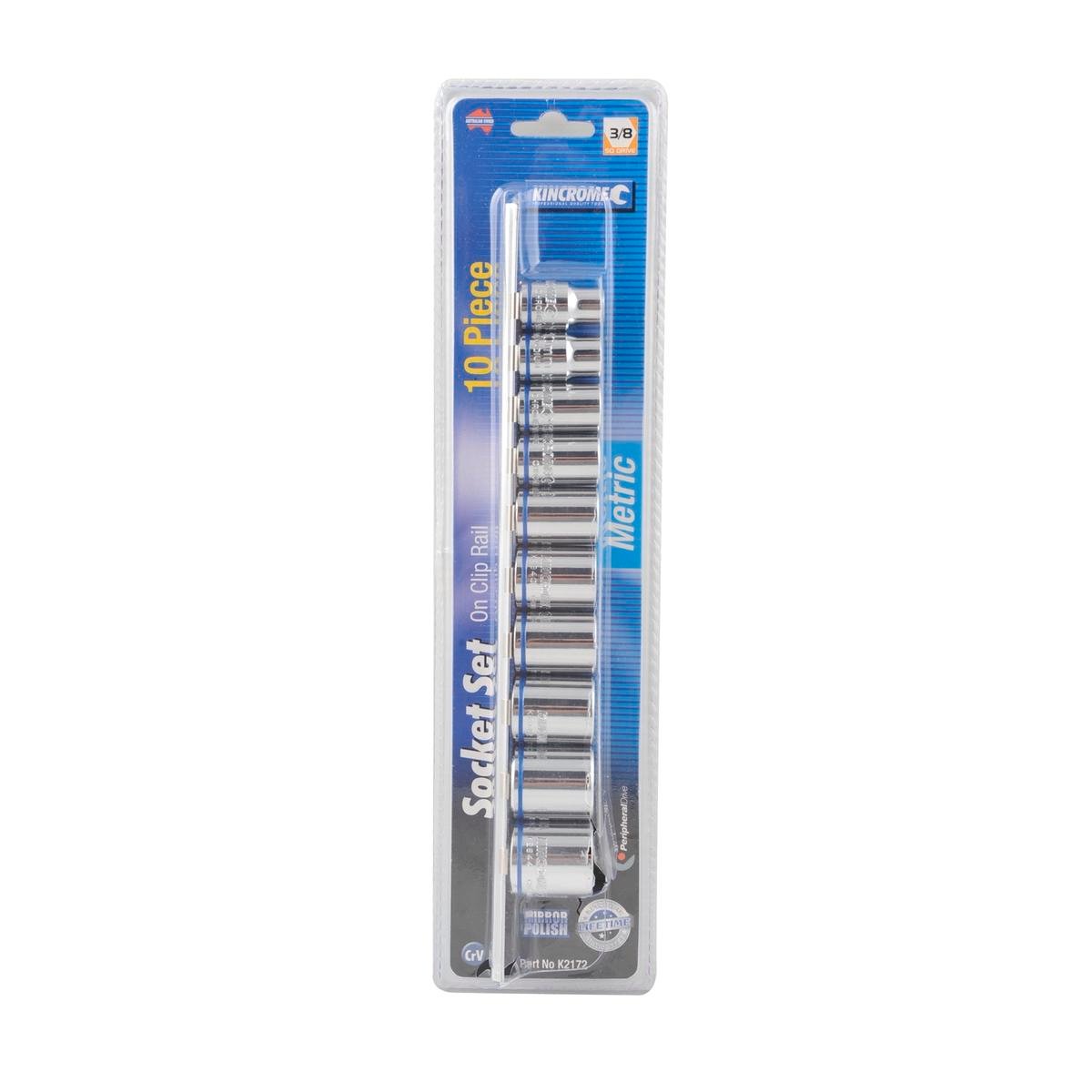 Kincrome 10 Piece 3/8" Drive Metric Rail Socket Set 8-19mm, 12-Point Cr-V, Rust Resistant