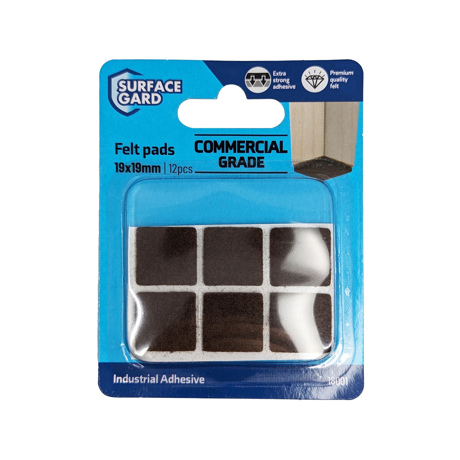 Surface Gard 19 x 19mm Brown Square Felt Floor Protectors 12 Pack