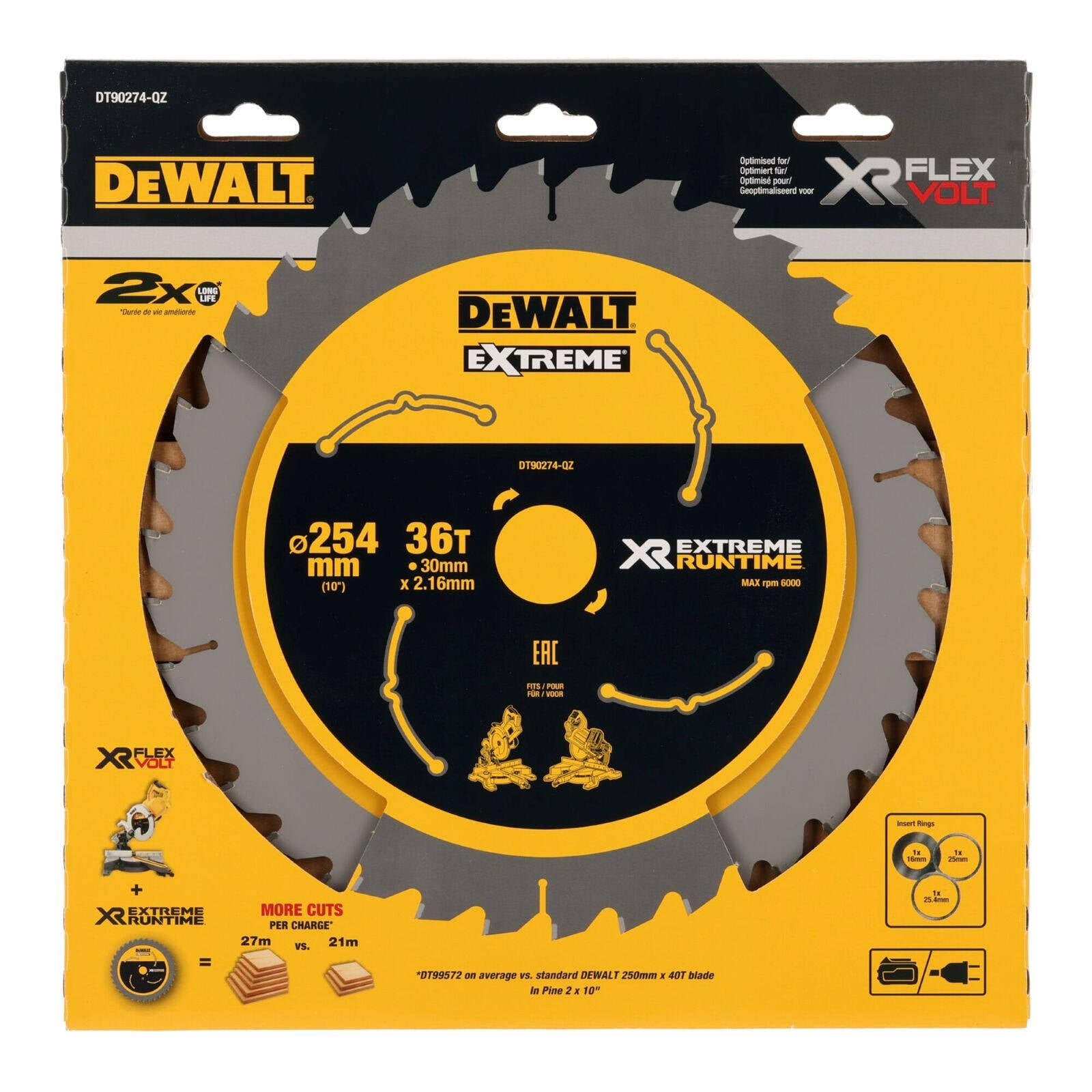 DeWALT XR Extreme Runtime Circular Saw Blade 254mm 36T 30mm Bore DT90274-QZ