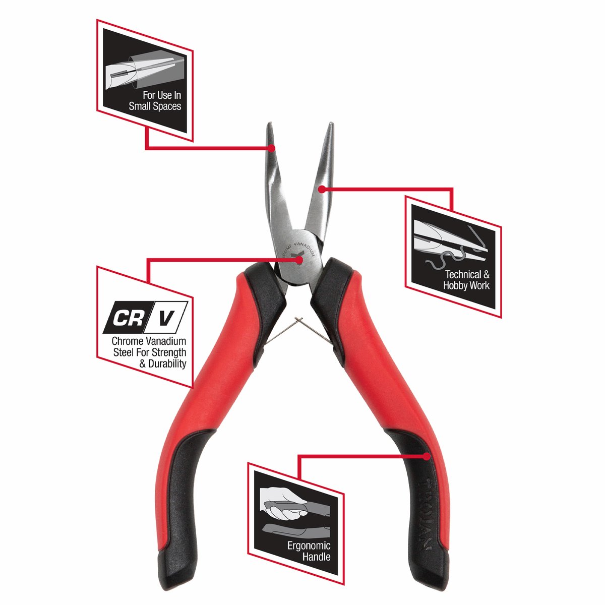 Trojan Mini CRV Bent Nose Plier Red and Black