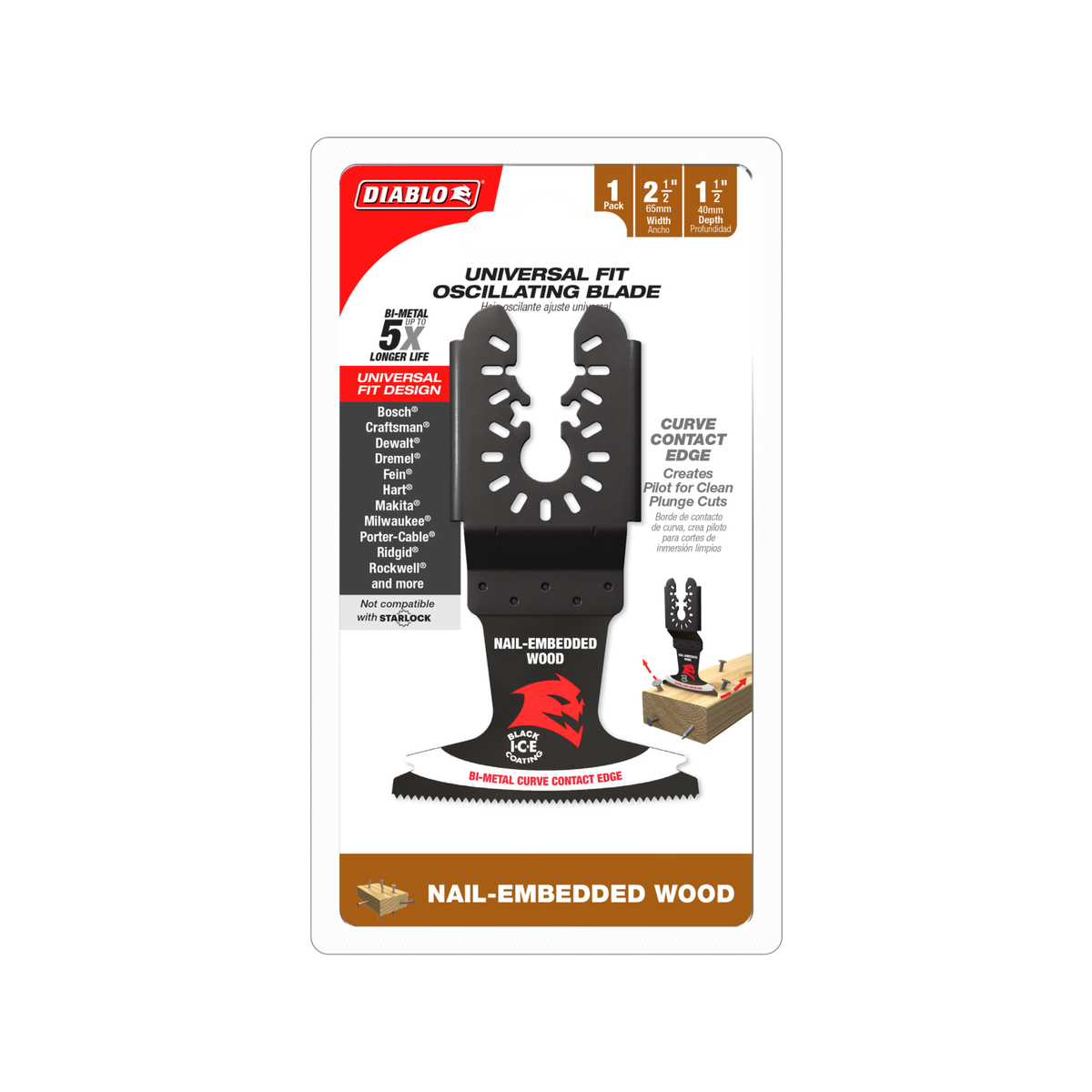 Diablo 65mm Universal Fit Bi-Metal Multi-Tool Blade for Nail-Embedded Wood