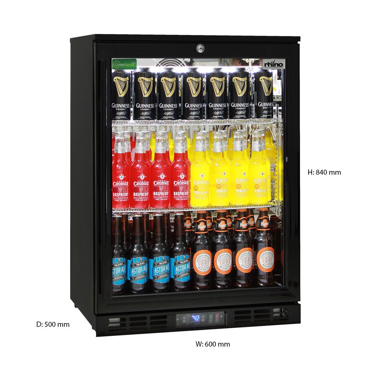 Rhino 129L Beverage Centre - Black Glass Door, Lockable, 9 Star Energy Rating - SG1R-BQ