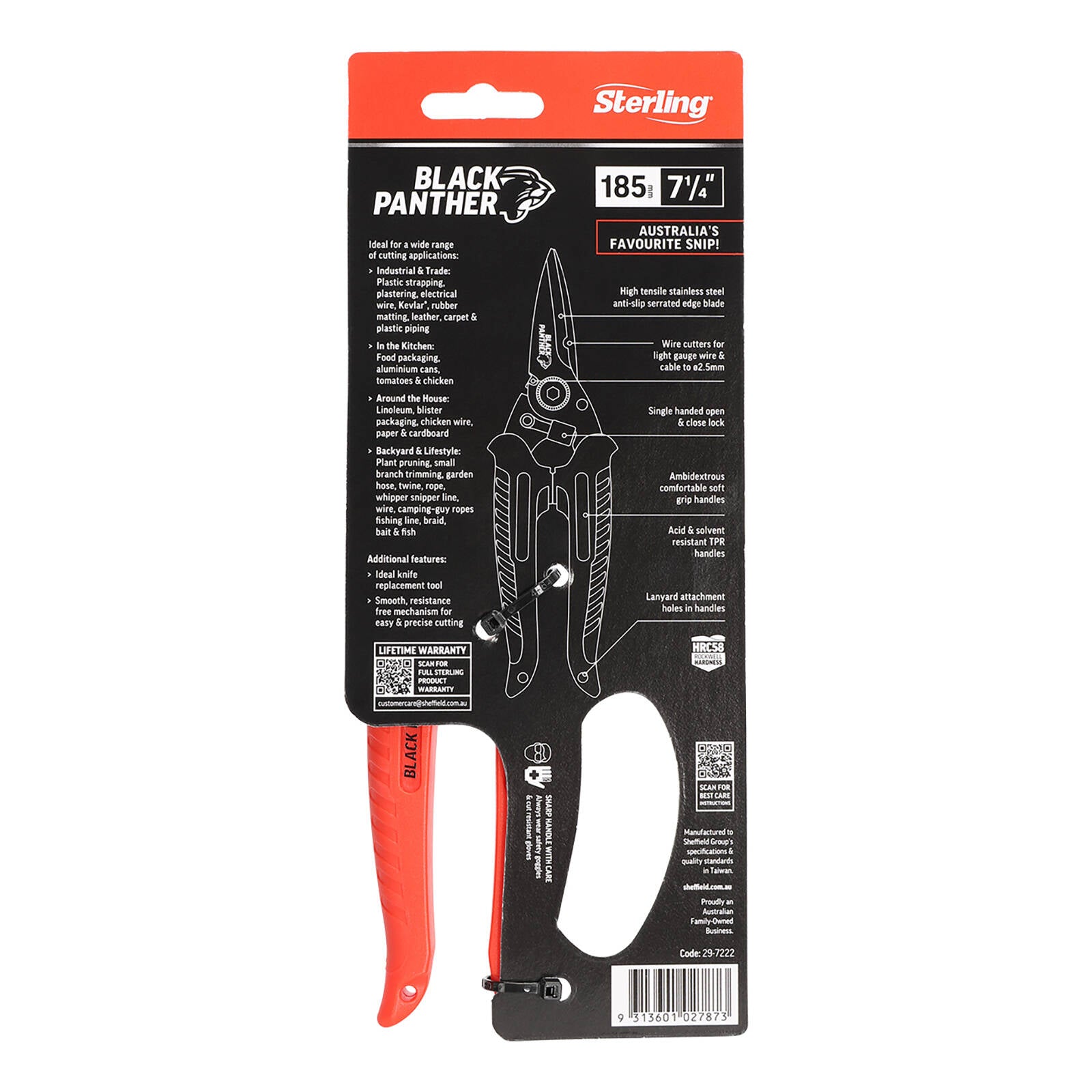 Sterling 185mm High Tensile Black Panther Industrial Snips