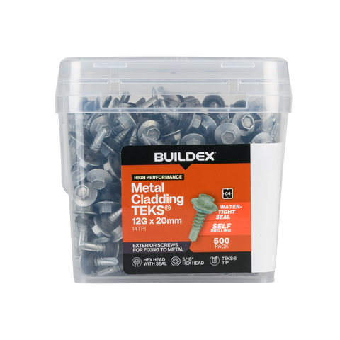 Buildex 12G x 20mm Class 4 Metal Cladding TEKS Screws with Seal - 500 Pack