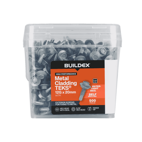 Buildex 12G x 20mm Class 4 Metal Cladding TEKS Screws with Seal - 500 Pack