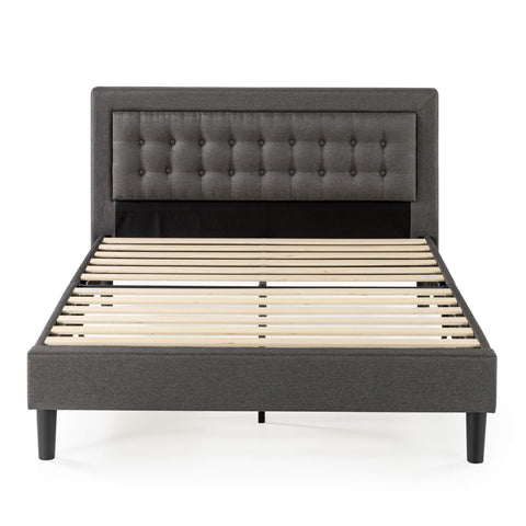 Zinus Dachelle queen upholstered bed frame - dark grey fabric, metal frame, 5 year warranty - AU-CSPB-Q