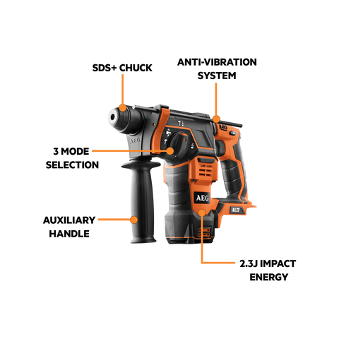 AEG 18V SDS+ Rotary Hammer Drill, Cordless, BBH18-0, Skin Only
