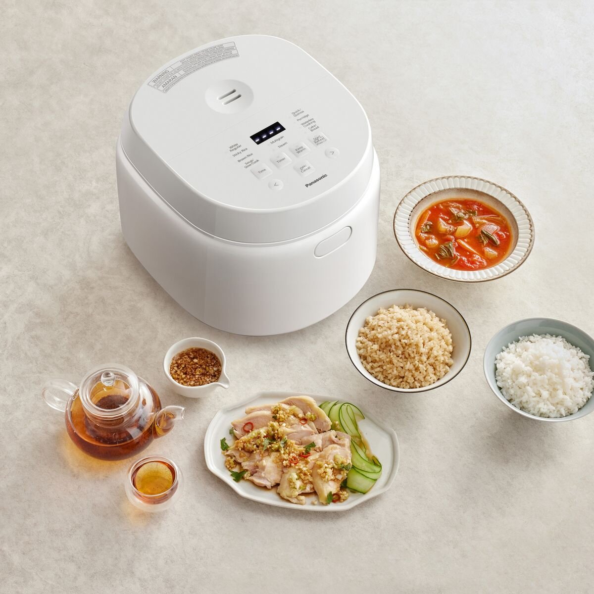 Panasonic Premium 10-cup rice cooker - 10 auto menus, Binchotan charcoal-coated pot, white - SR-DL184WST