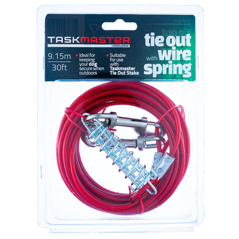 Taskmaster 5mm x 30ft Tie Out Wire with Spring, Stainless Steel, PVC Coated