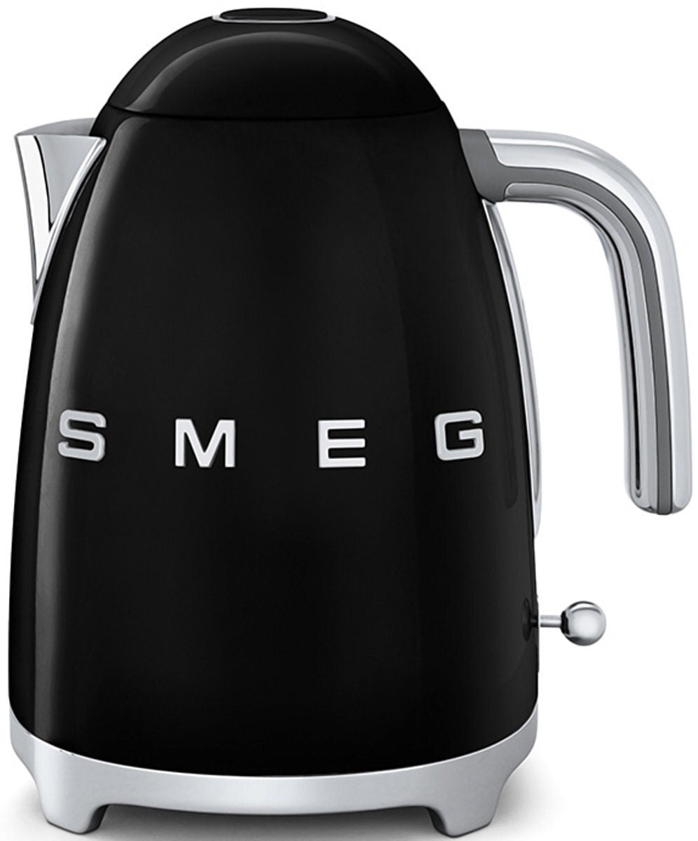 Smeg 50s Retro Style Kettle 1.7L - Black, 2400W, Soft Opening Lid, 360 Degree Swivel Base - KLF03BLAU