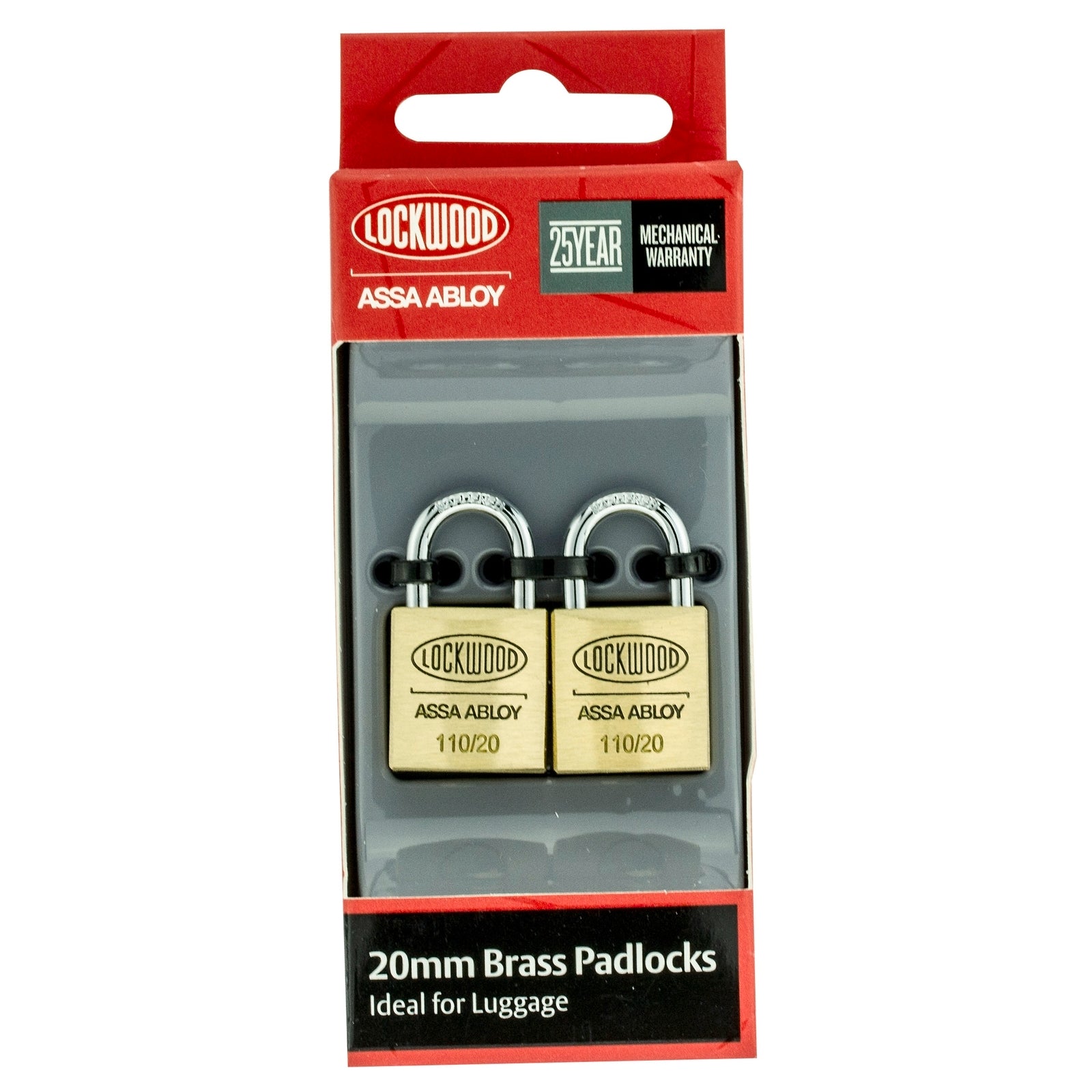Lockwood 20mm Solid Brass 110 Series Padlocks - 2 Pack