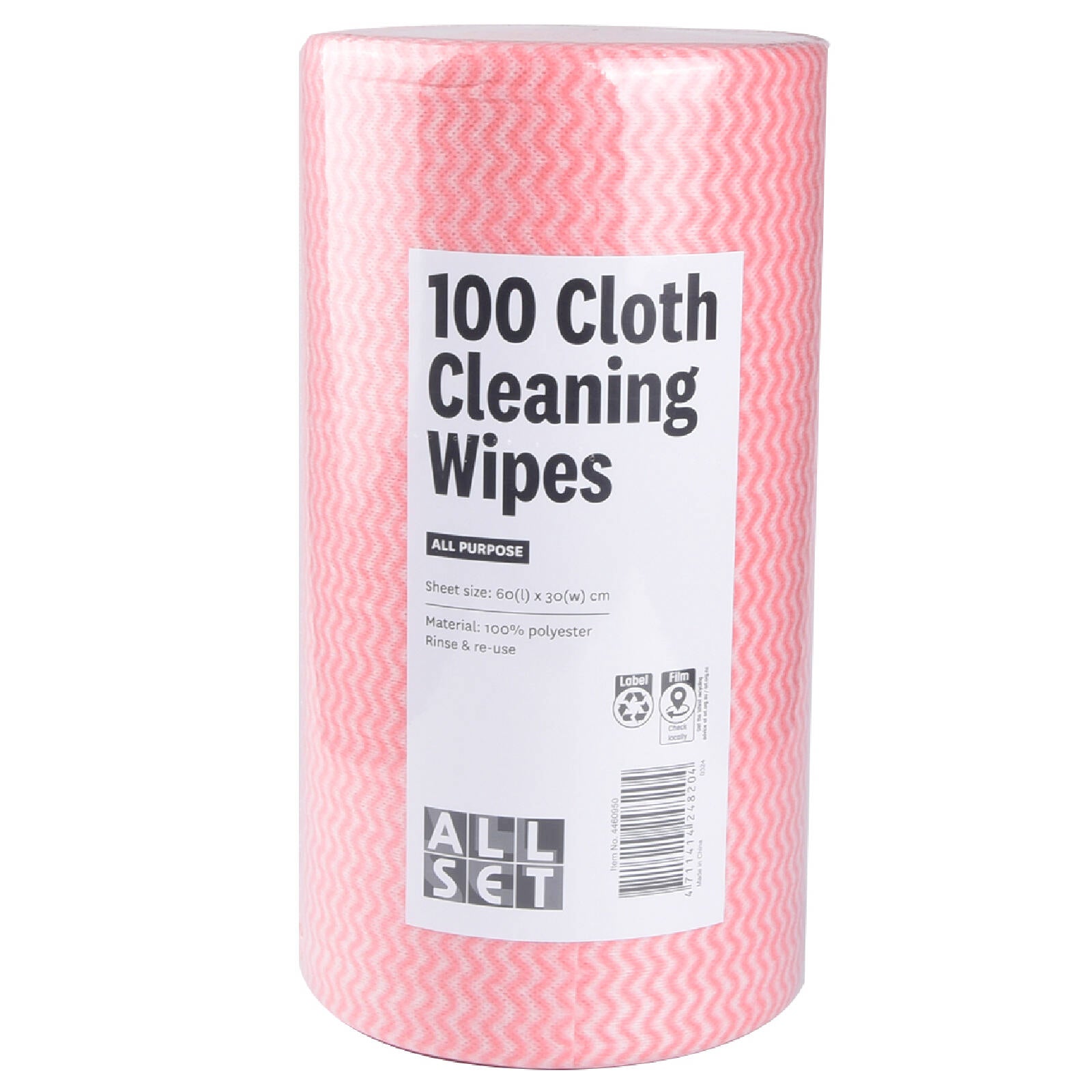 All Set 60 x 30cm All Purpose Wipes On a Roll - 100 Pack, Pink