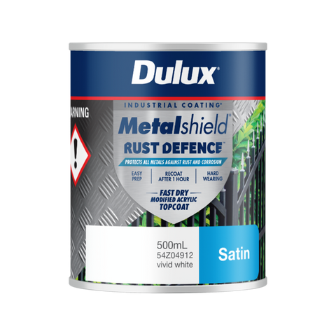 Dulux Metalshield 500ml White Satin Rust Defence Enamel