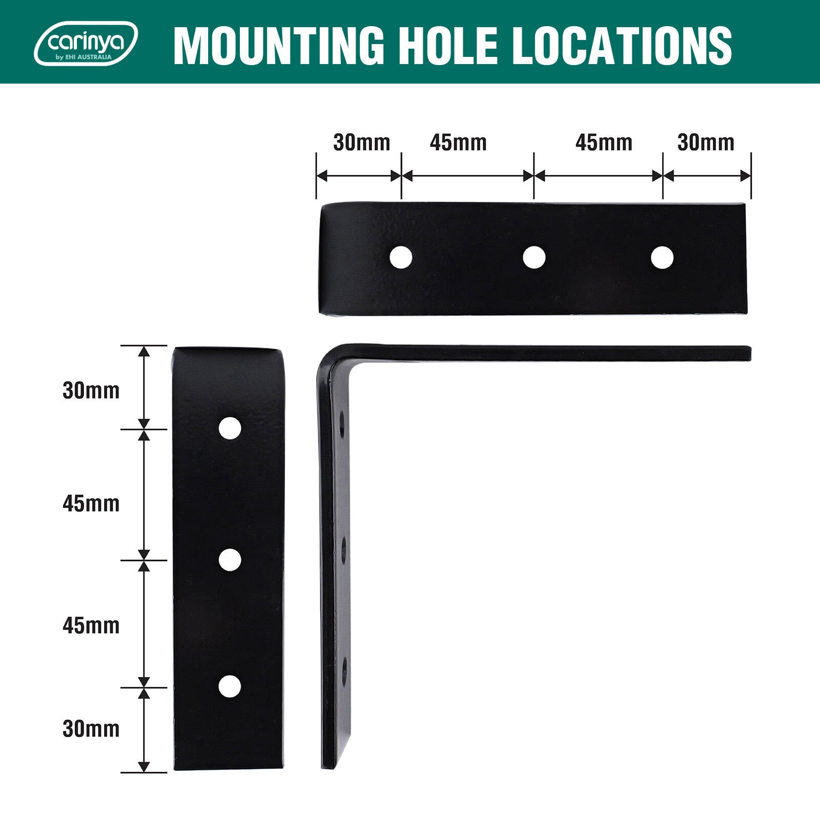 Carinya 150 x 150mm Black Powder Coated Steel Heavy Duty Angle Bracket, 150kg