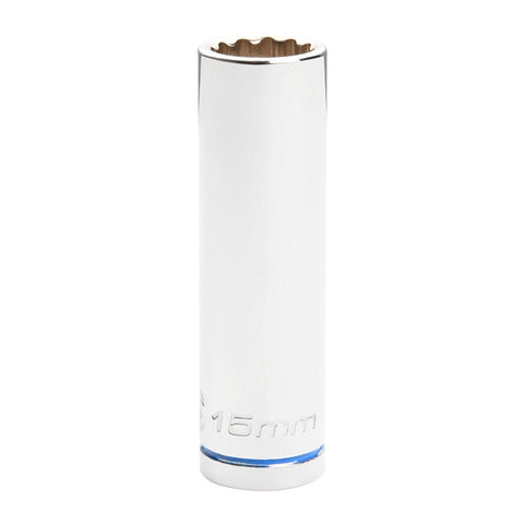 Kincrome 15mm 1/2" Drive Deep Socket, Chrome Vanadium Steel, 12 Point, Rust Resistant
