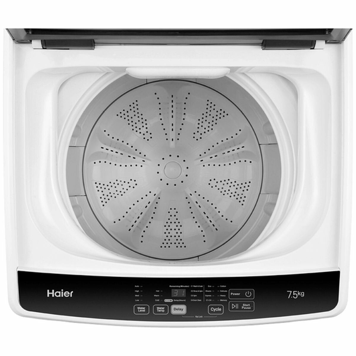 Haier 7.5kg Top Load Washing Machine - Eight Wash Cycles, Soft Close Glass Lid, Pillow Drum - HWT75AA1
