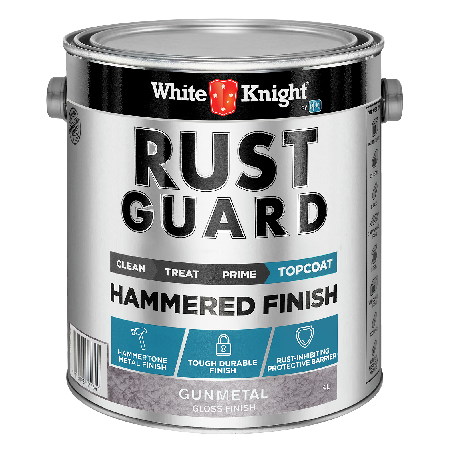 White Knight Rust Guard Gunmetal Gloss Hammered Finish Paint 4L Metal