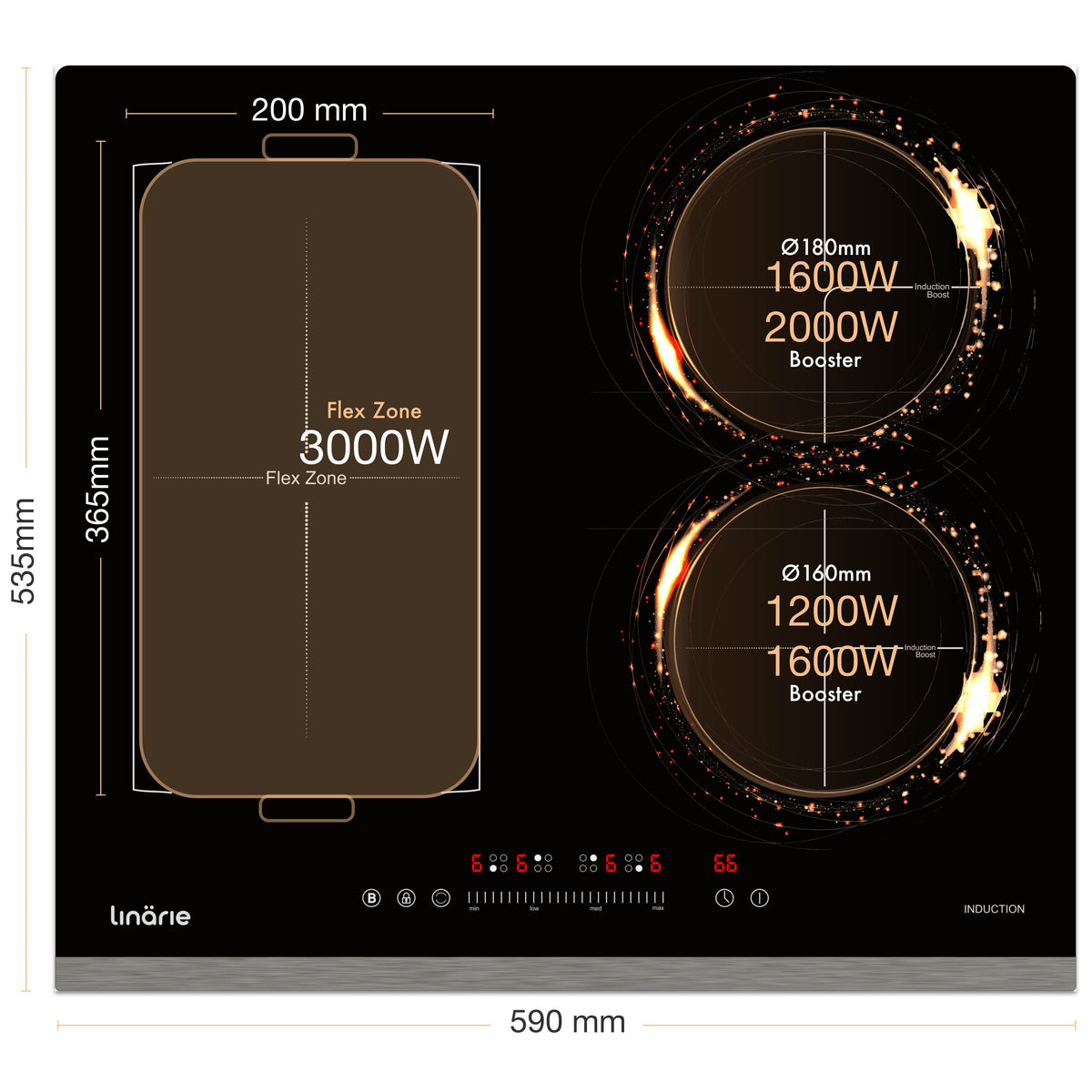 Linarie 60cm four zone induction cooktop - Flex Zone - nine power levels - six cooking modes - LS60I1F2Z