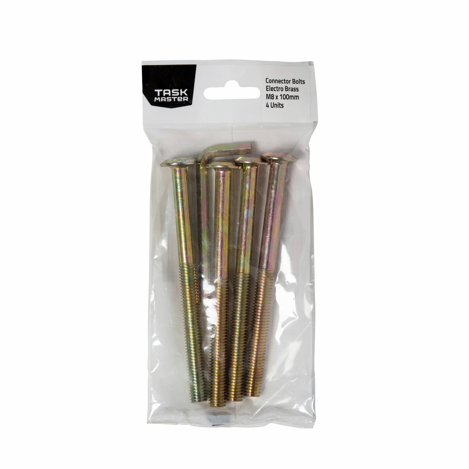 Taskmaster Brass M8 x 100mm Connector Bolt - 4 Pack