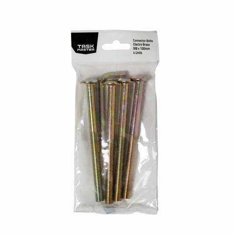 Taskmaster Brass M8 x 100mm Connector Bolt - 4 Pack
