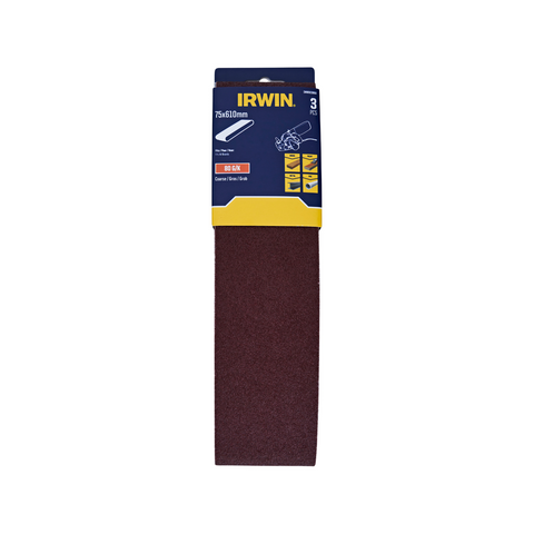 Irwin 75 x 610mm 80 Grit Aluminium Oxide Sanding Belts - 3 Pack