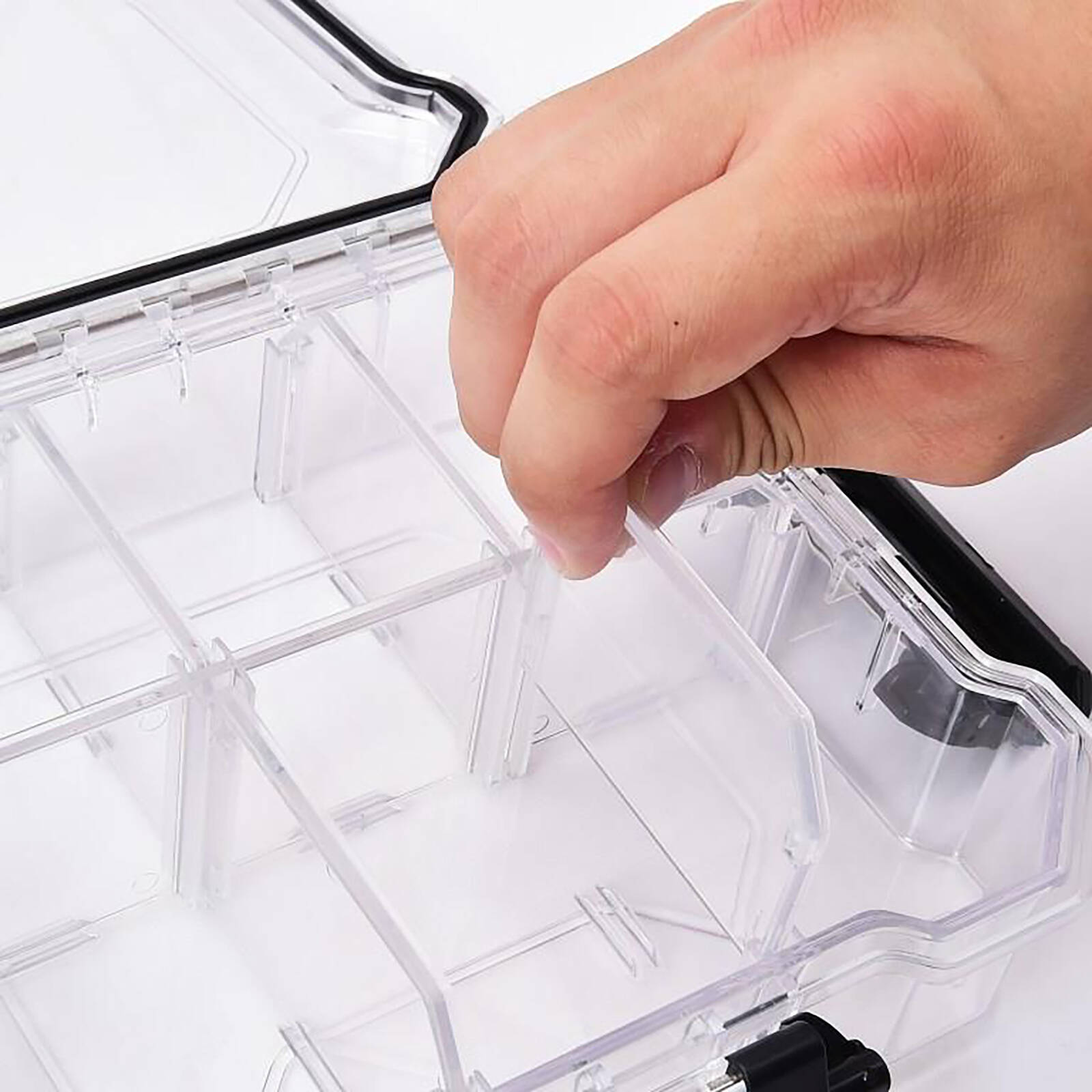 Tactix 6 Compartment Waterproof Storage Box Transparent Polycarbonate Stackable 18 x 16.5cm