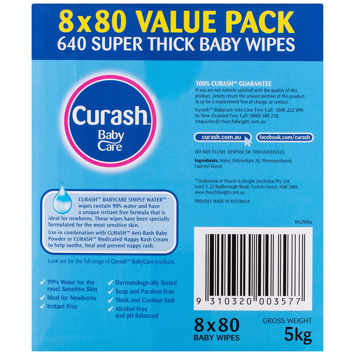 Curash Simply Water Wipes 640 Count - SuperSaverAU - view 2