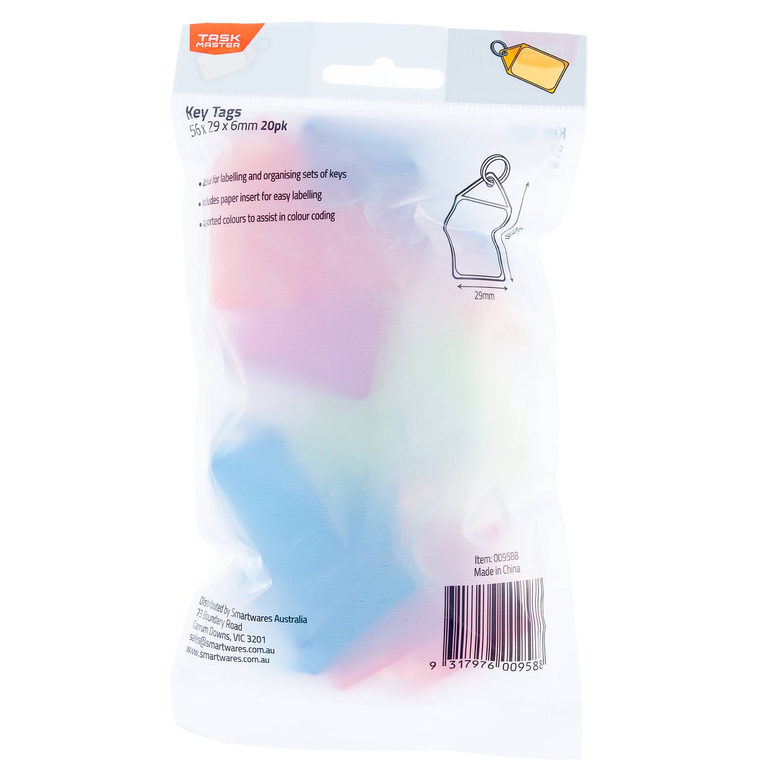 Taskmaster Key Tags with Key Ring, 56 x 29 x 6mm, 20 Pack