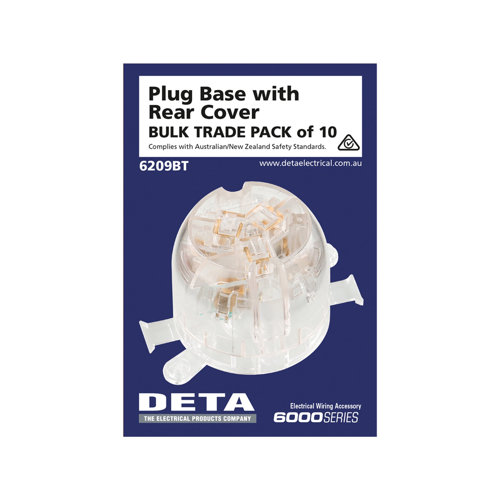 DETA 10A Miniature Plug Base, White Polycarbonate, 250V, 10 Pack (6209BT)