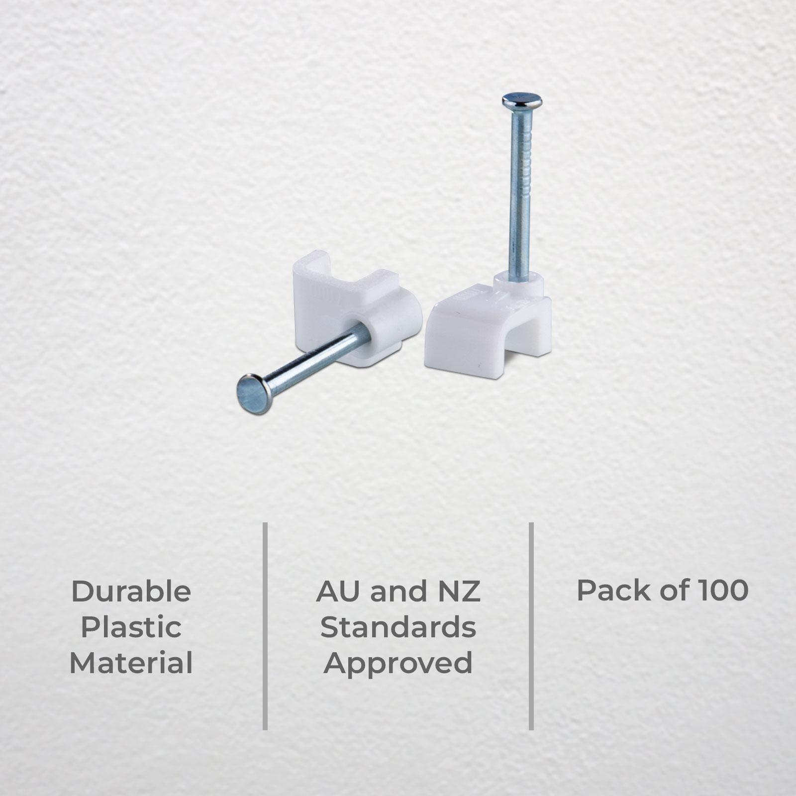 DETA 15mm White Flat Cable Clips Plastic 100 Pack