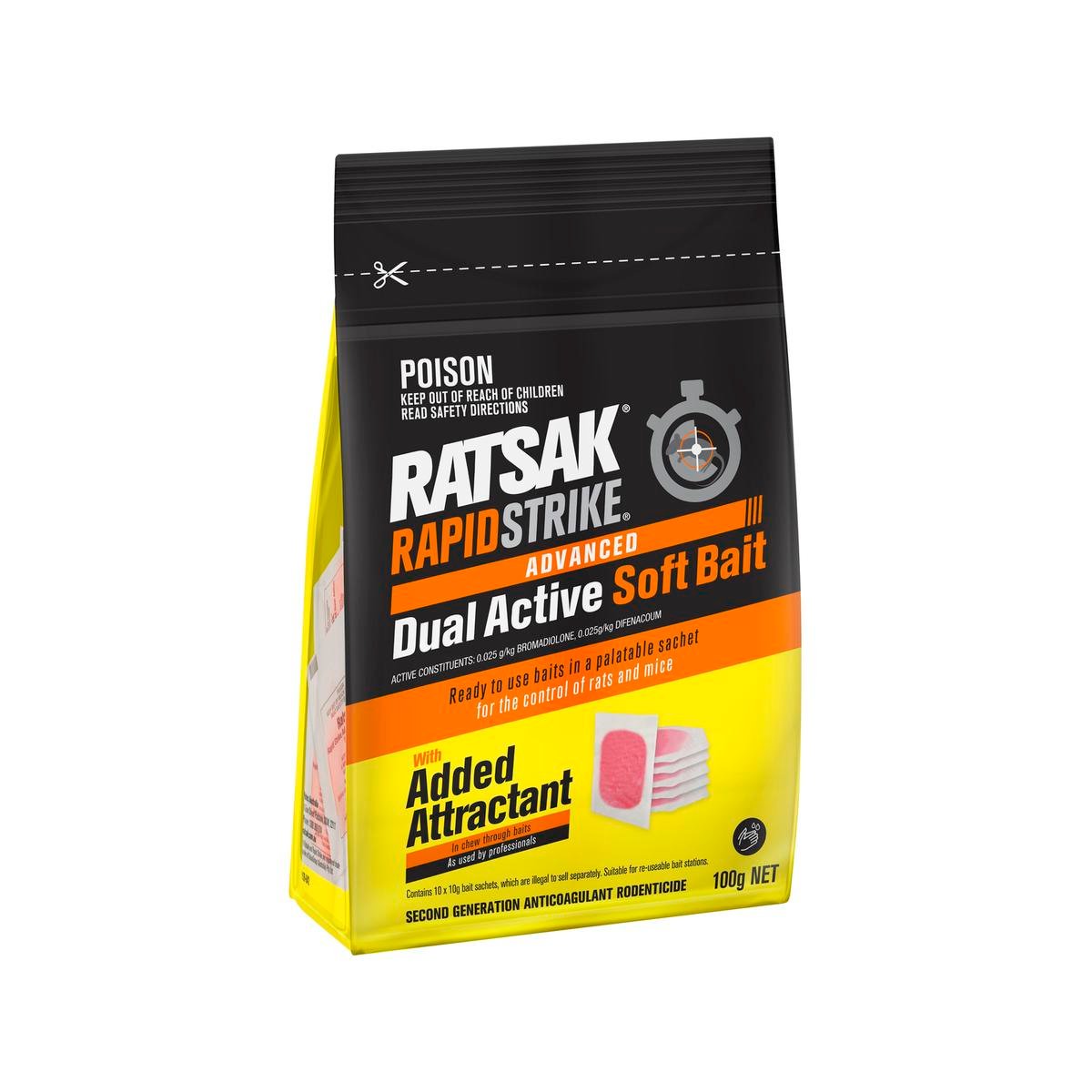 Ratsak 100g Rapid Strike Advanced Dual Active Soft Bait Rodenticide