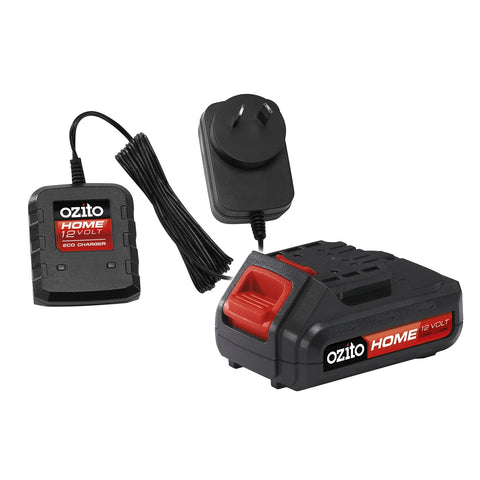 Ozito Home 12V 1.5Ah Li-Ion Battery and Charger Kit Plastic ZLCGB-315