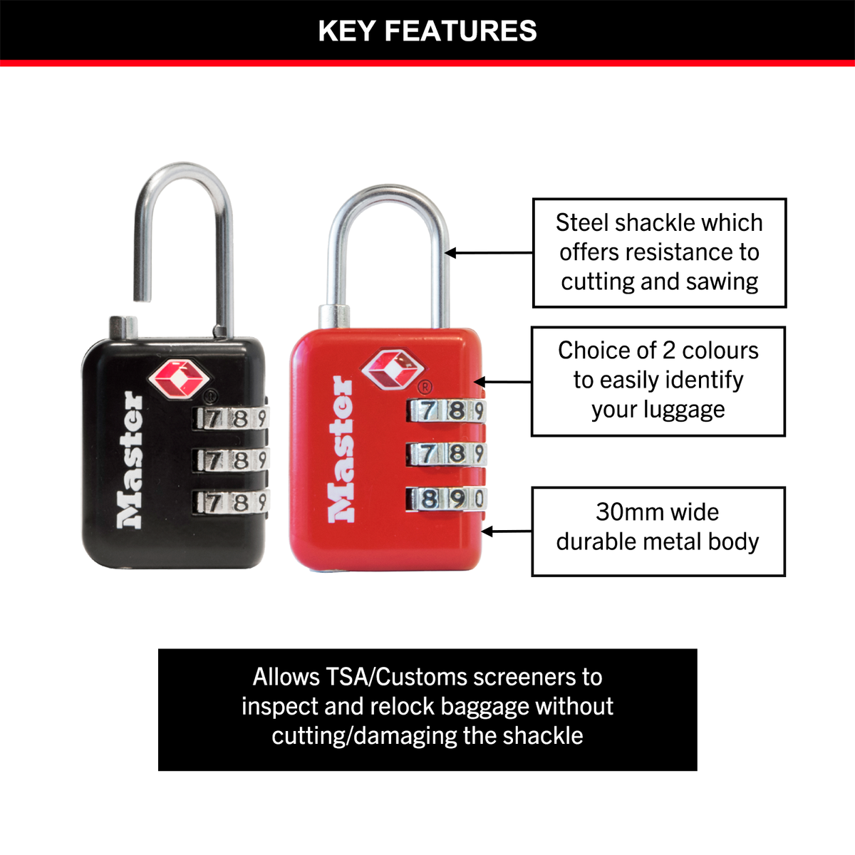 Master Lock 30mm Brass Steel Luggage Combination Padlock