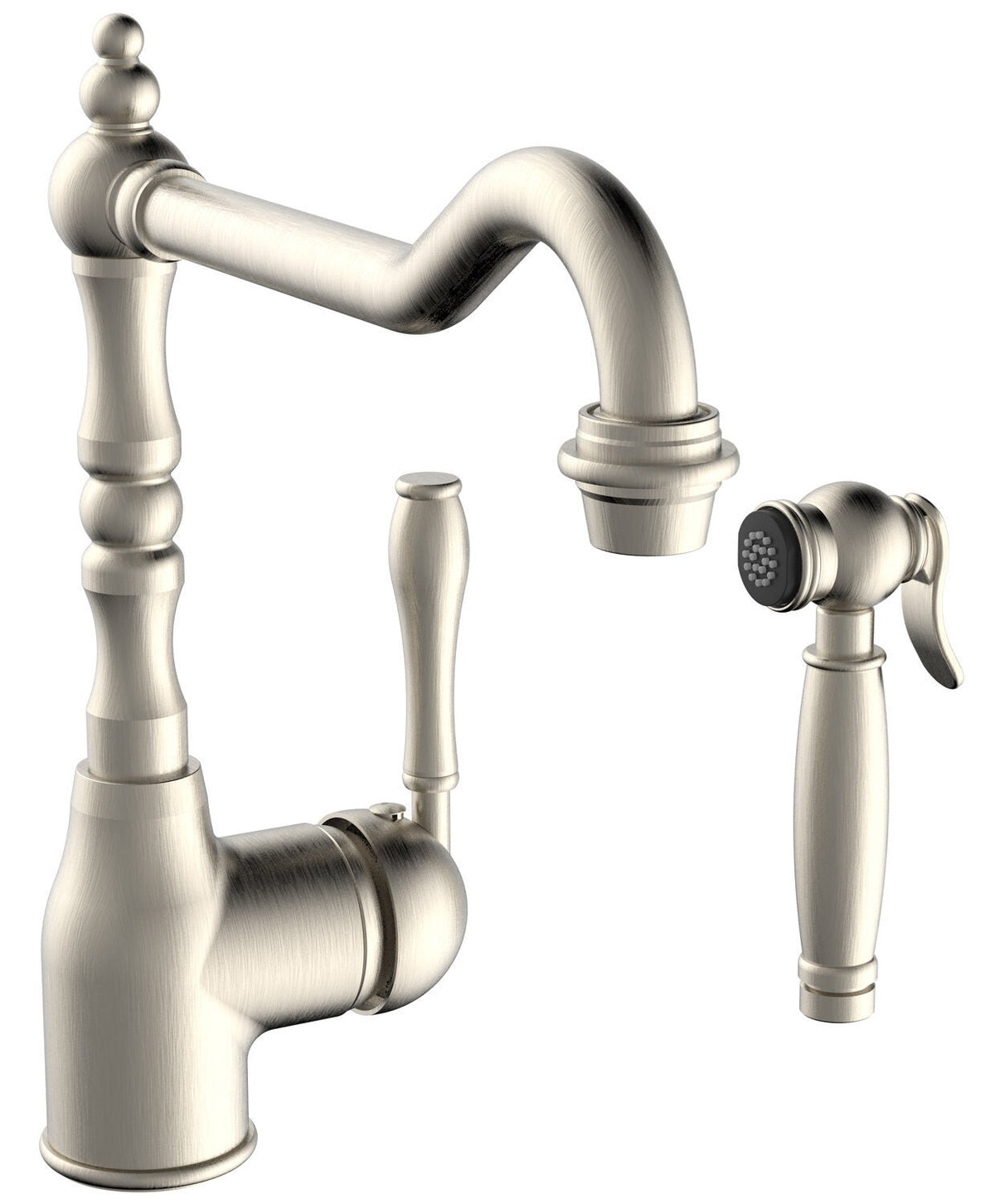 Armando Vicario Provincial Kitchen Mixer Tap with Side Spray - Brushed Nickel - 4 Star WELS - 400073BN