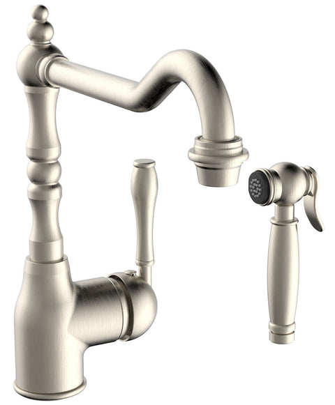 Armando Vicario Provincial Kitchen Mixer Tap with Side Spray - Brushed Nickel - 4 Star WELS - 400073BN
