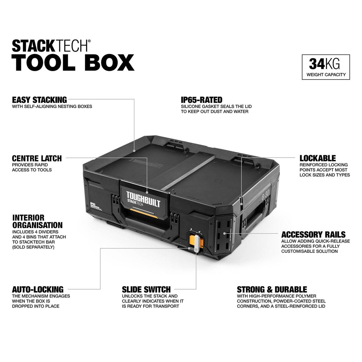 Toughbuilt Stacktech Tool Box - 1 Pack - 410mm x 180mm x 530mm - Durable Storage Solution - SuperSaverAU - view 5