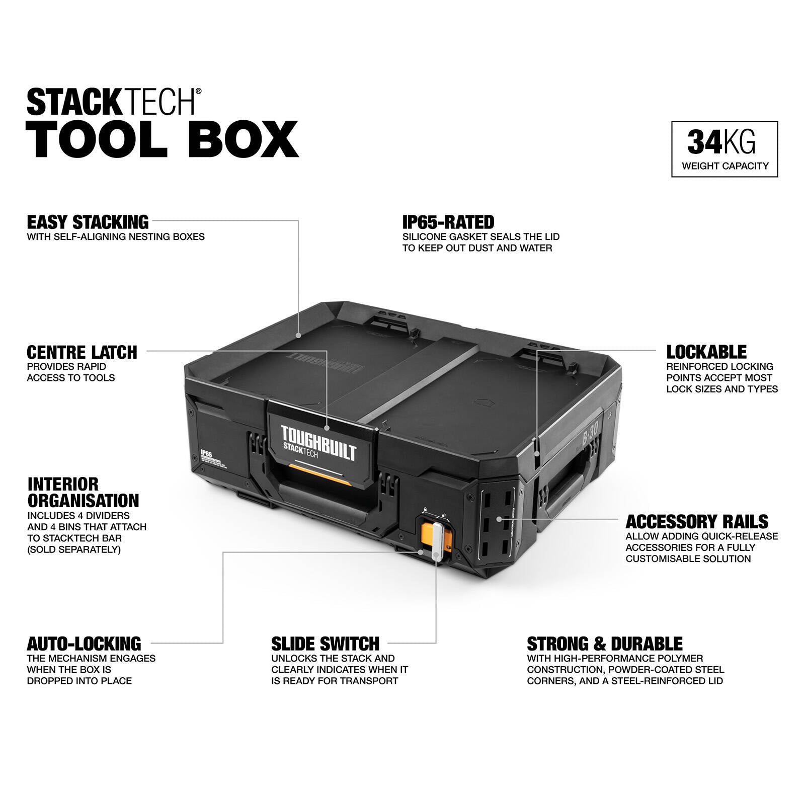 ToughBuilt StackTech Tool Box - Stackable Self-Aligning Storage System