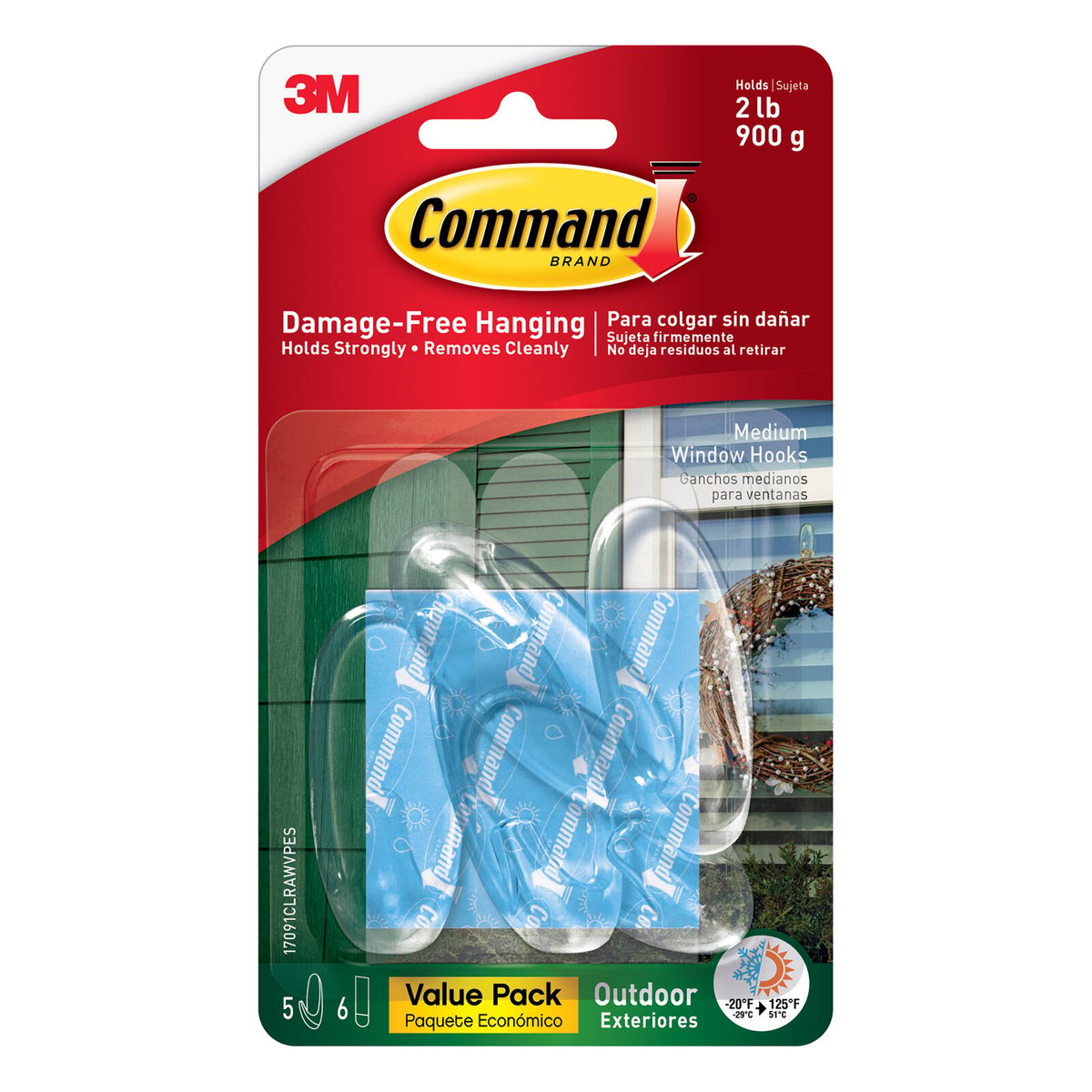 Command Medium Clear Outdoor Window Hook Value Pack - Damage-Free Hanging