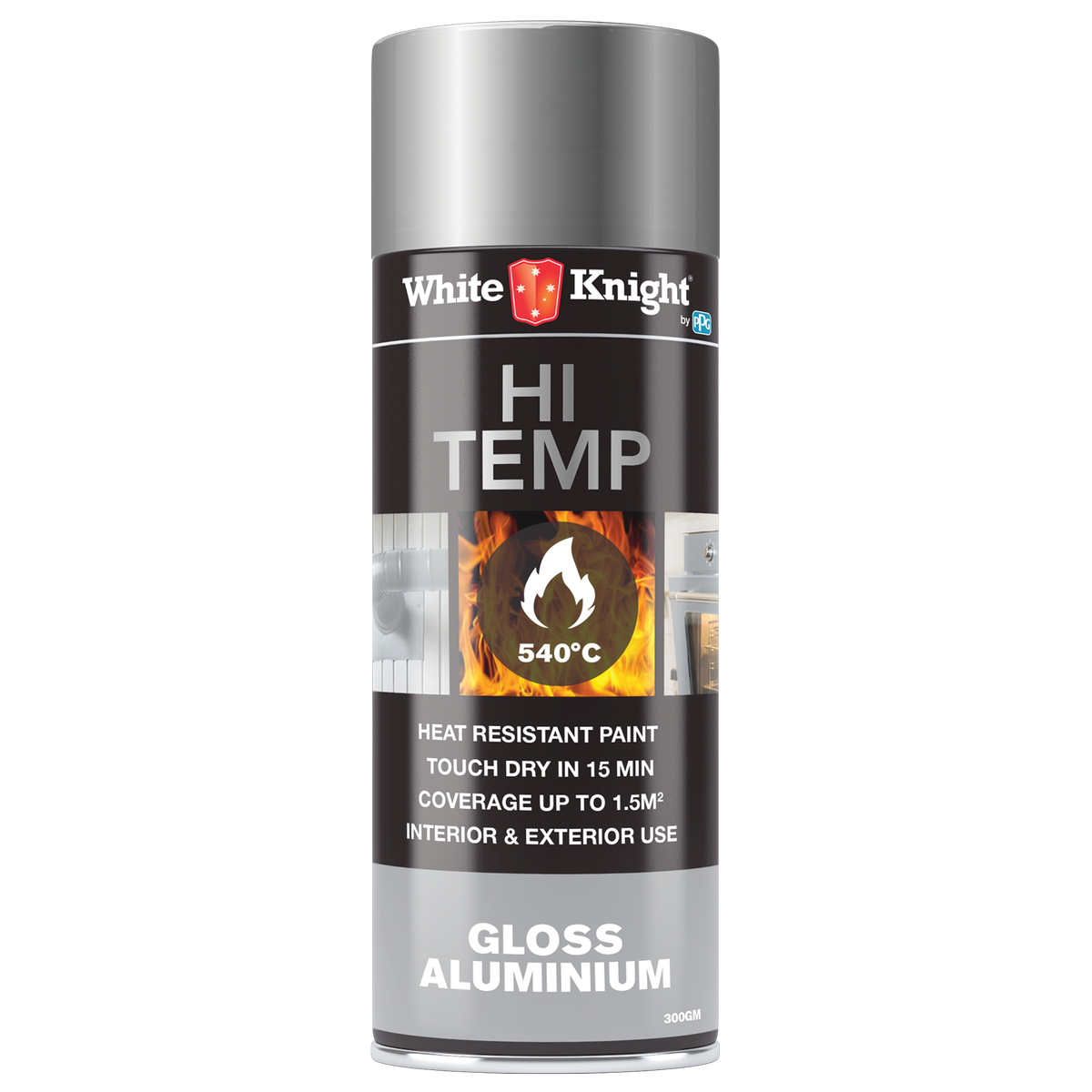 White Knight 300g Aluminium Gloss Hi Temp Spray Paint - Indoor/Outdoor