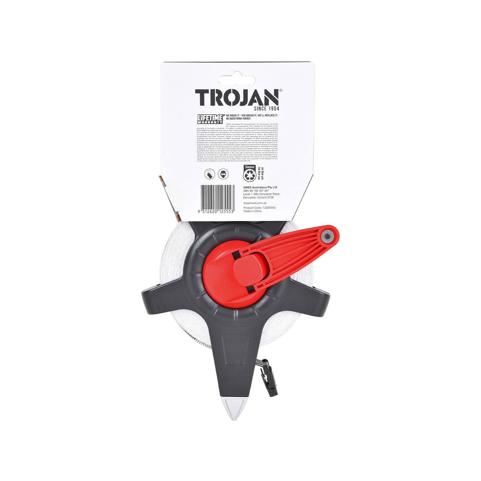Trojan 30m Open Reel Tape Measure, Double-Sided Metric & Imperial Scale