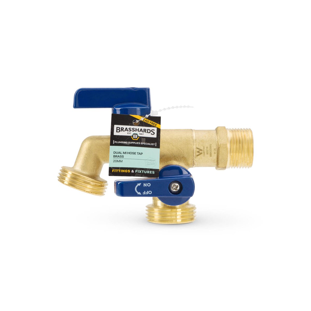 Brasshards Dual Mi Hose Tap 20mm Lead Free - Dual Outlets - Brass - SuperSaverAU - view 5
