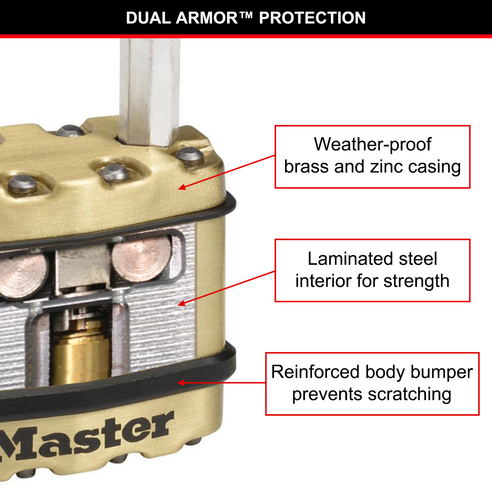 Master Lock 50mm Excell Padlock - Laminated Steel, Octagonal Boron Shackle