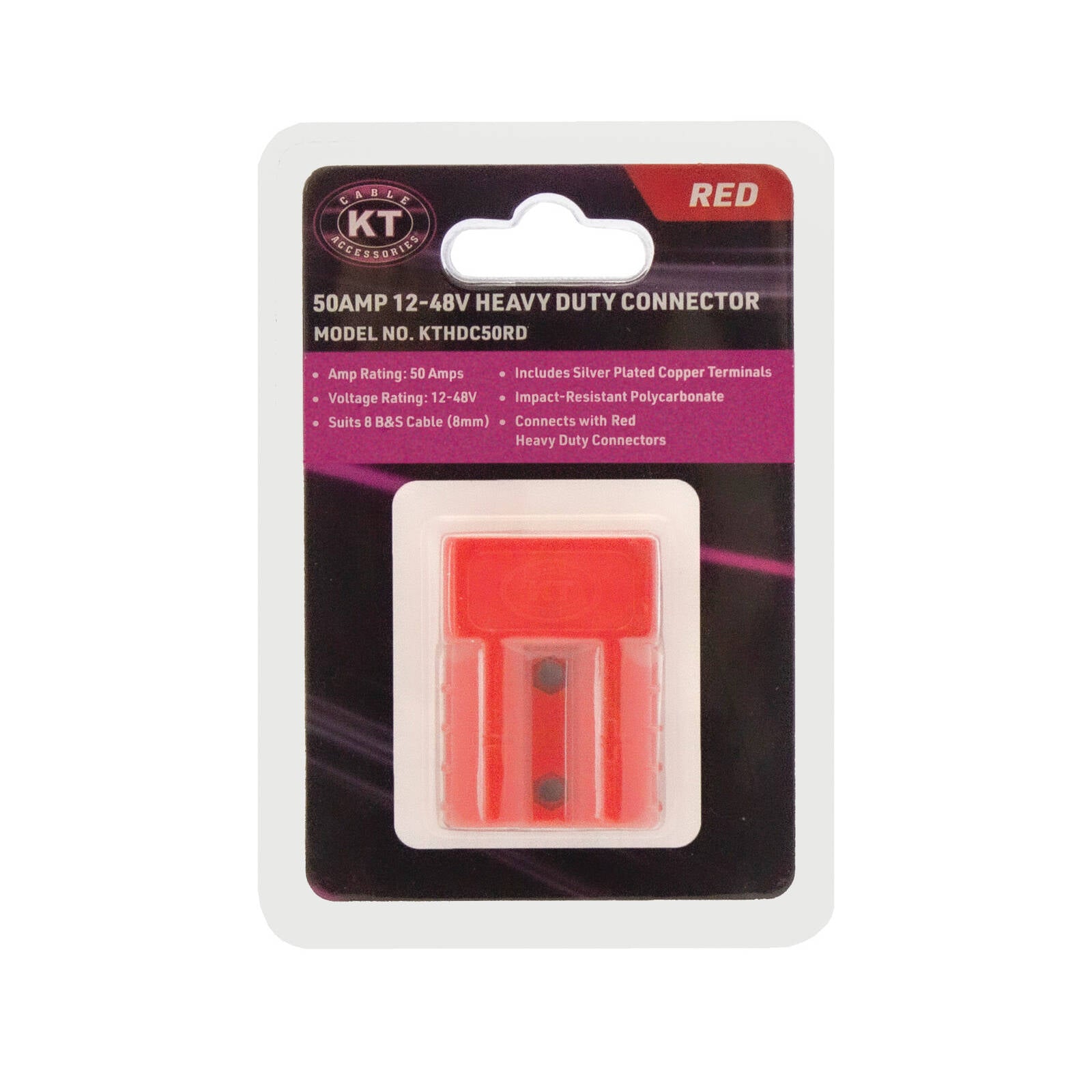 KT Solar 50A Heavy Duty Connector Kit, Red, Pins Suit 8mm