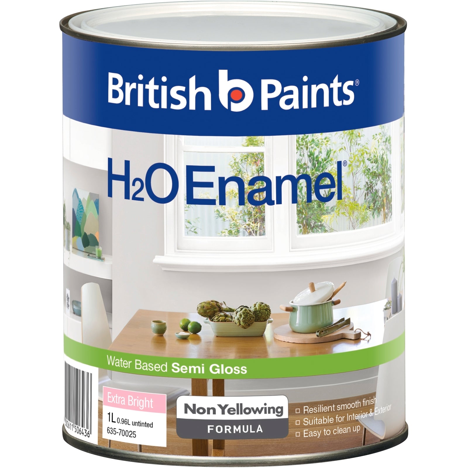 British Paints Extra Bright Semi Gloss H2O Enamel Paint 1L - Water Based, UV Resistant