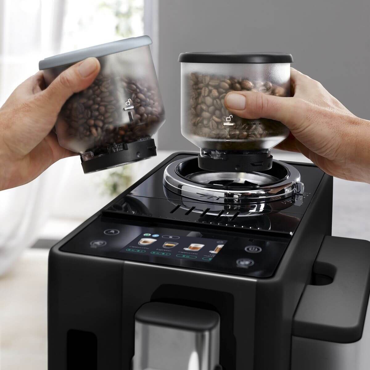 DeLonghi Rivelia fully automatic coffee machine - onyx black, LatteCrema Hot & Cold, 22 recipes - EXAM44057B