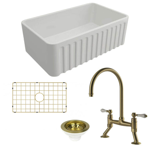 Turner Hastings Novi 75 Butler Sink Pack - Brushed Brass Ludlow Bridge Mixer Tap - PKG020