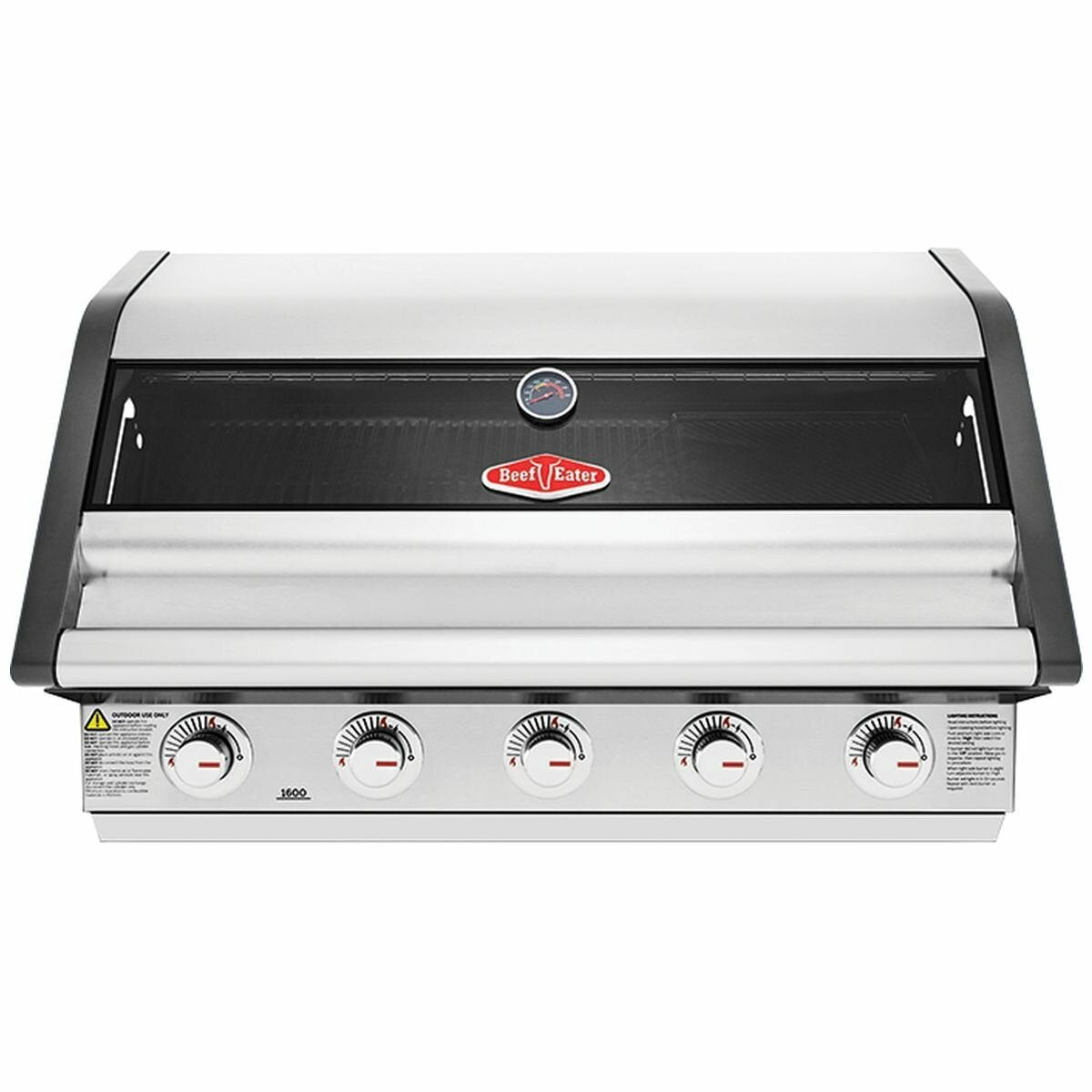 Beefeater 1600 Series 5 Burner Built-In LPG BBQ - Stainless Steel, Rollback Hood, Quartz Ignition - BBG1650SA