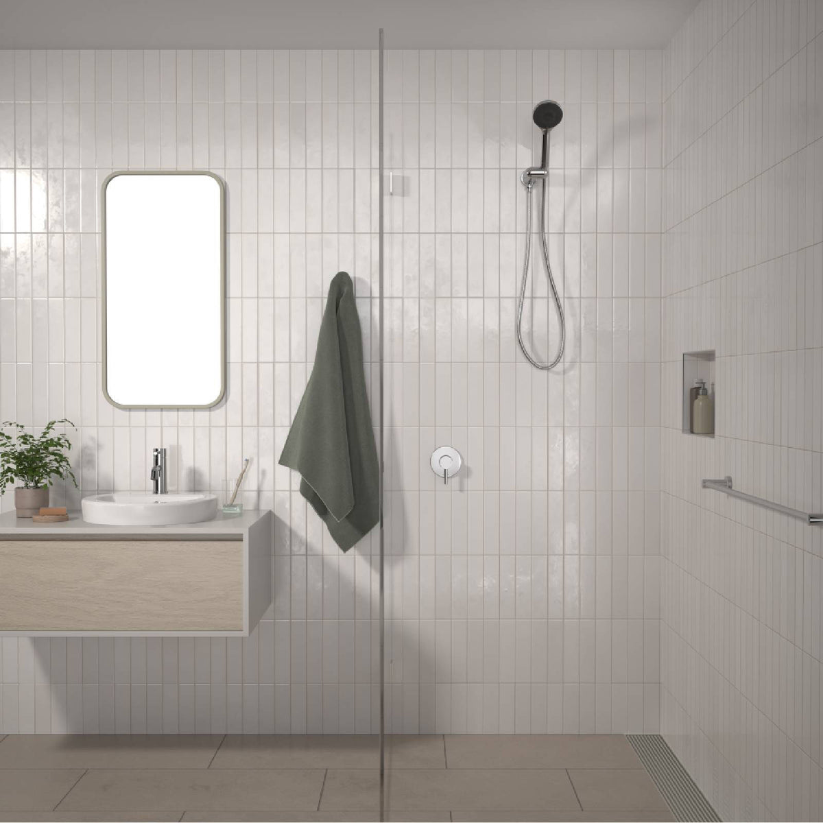 Flexispray Splash Bath and Shower Mixer Chrome, Pin Lever, Round 110mm Cover Plate Wall Mount