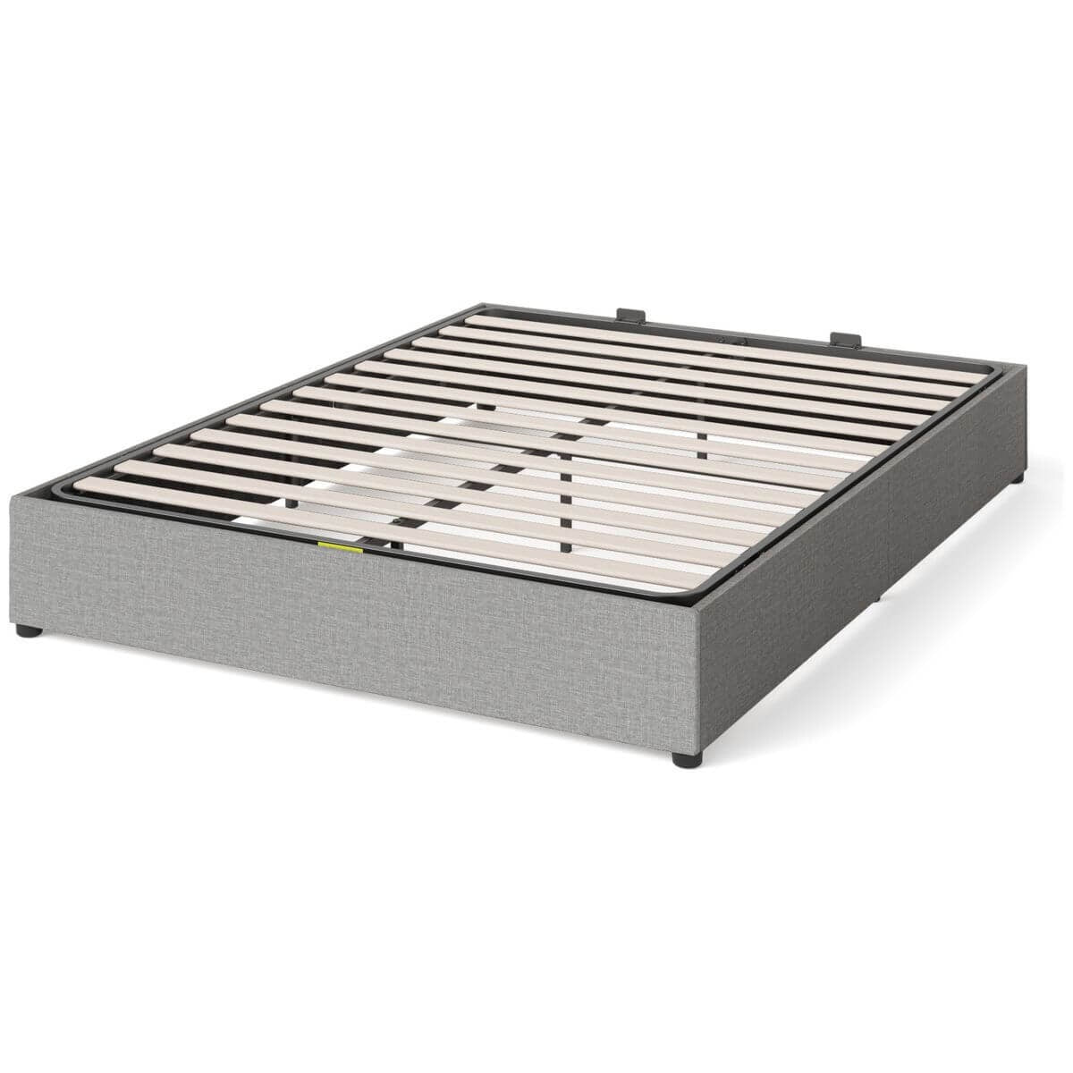 Zinus Double Gas Lift Bed Base - Light Grey Upholstered Finish, Hidden Under-Bed Storage - AU-FPPPL1ZC-11D