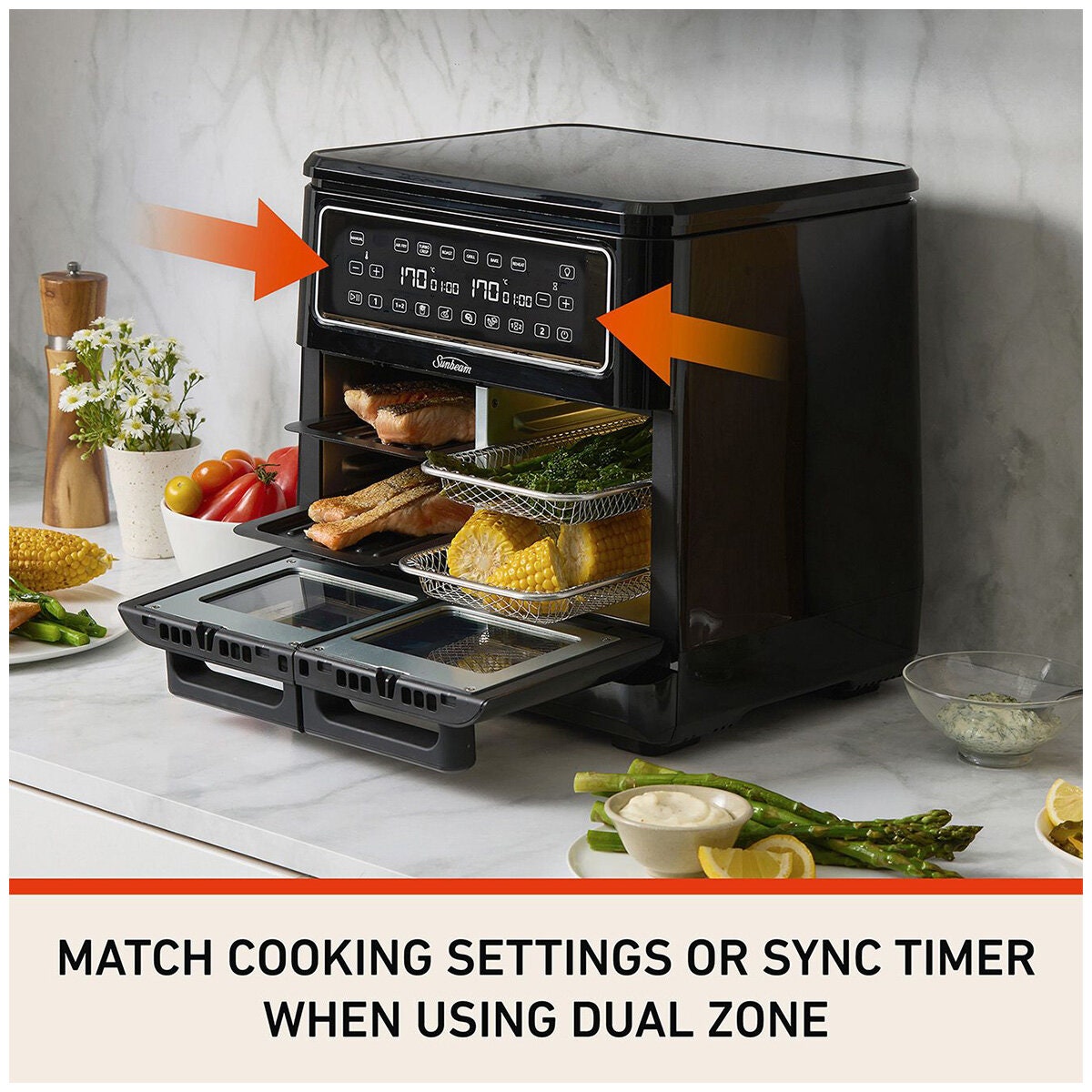 Sunbeam Multi Zone 11.4L Air Fryer Oven - Removable Centre Wall, Single or Dual Zone - AFP6000BK